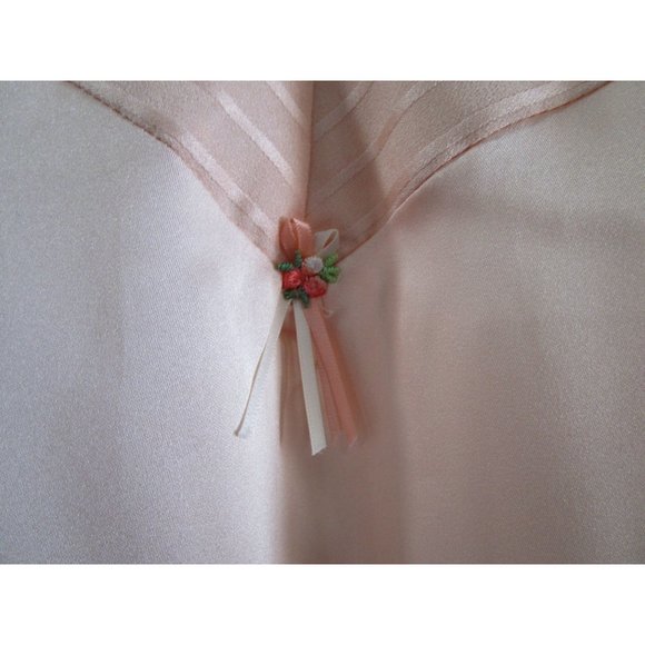 Orweco Frocks Vintage Peach Polyester Satin Stripe Accent Chemise Ladies S GUC - Picture 9 of 16